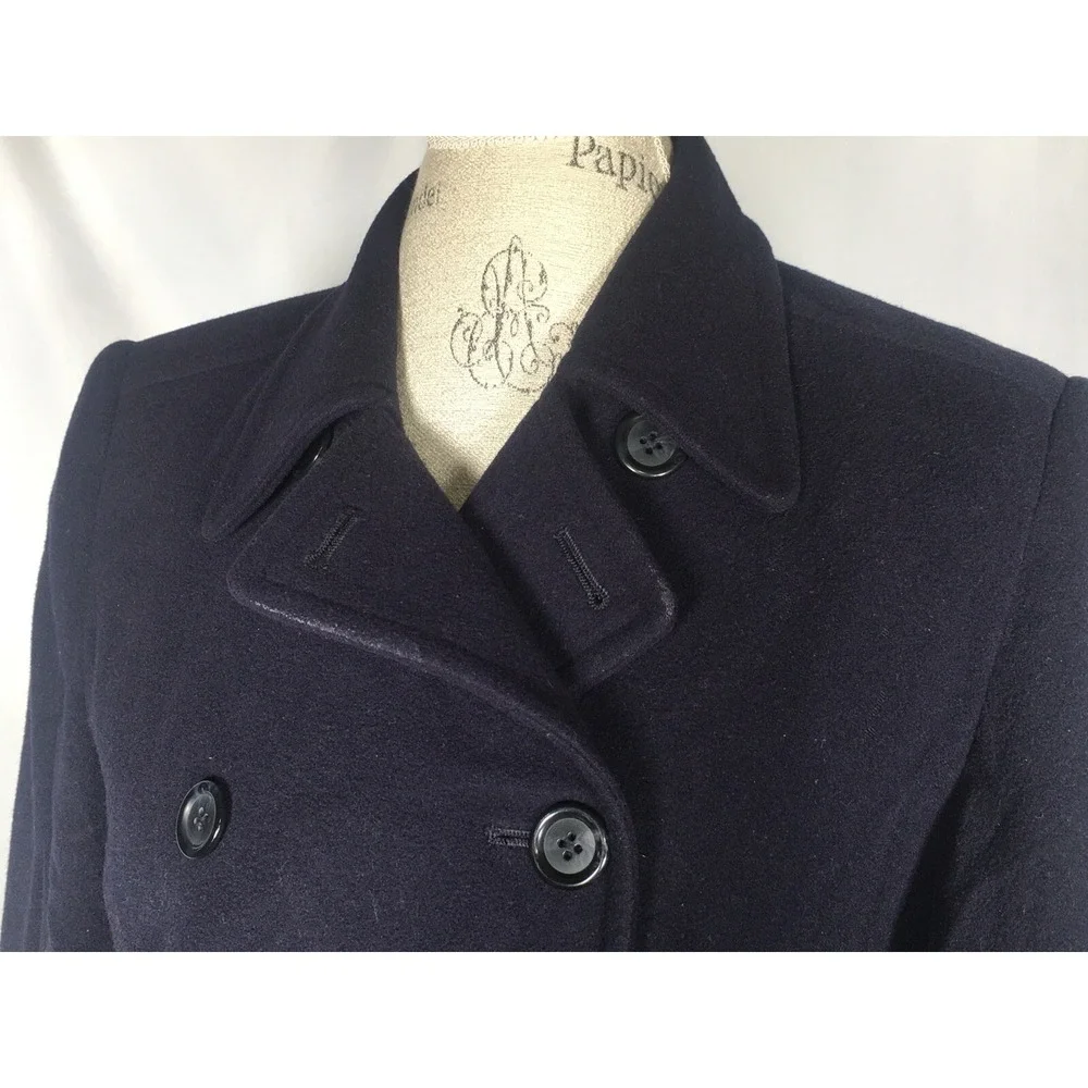 LINDA ALLARD ELLEN TRACY WOMEN'S NAVY BLUE WOOL BLEND PEA COAT SIZE 2
